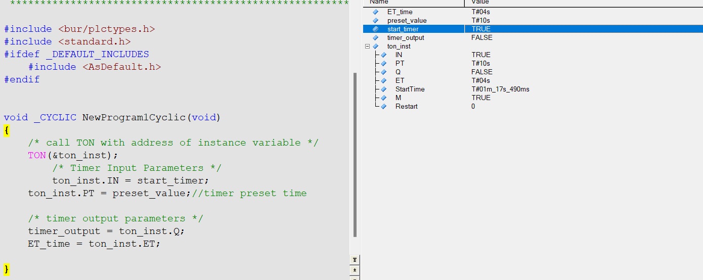 B&R Automation Studio Timer Program In C